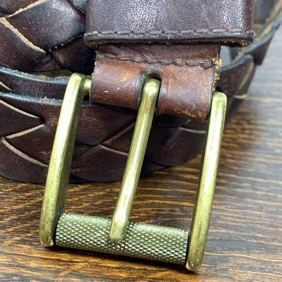 Women's Metal Buckle Full Grain Leather Braided Belt Brown Size MD(34-36) - Picture 4 of 5